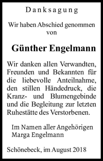 Traueranzeige von Günther Engelmann  von Magdeburger Volksstimme