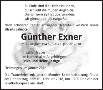 Traueranzeige von Günther Exner  von Magdeburger Volksstimme