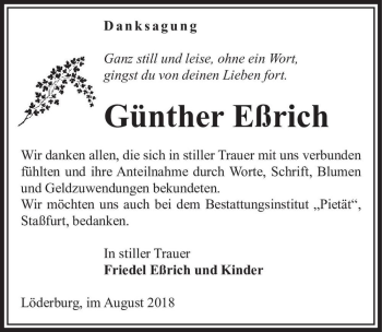 Traueranzeige von Günther Eßrich  von Magdeburger Volksstimme