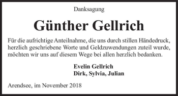 Traueranzeige von Günther Gellrich  von Magdeburger Volksstimme