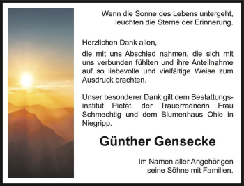 Traueranzeige von Günther Gensecke  von Magdeburger Volksstimme