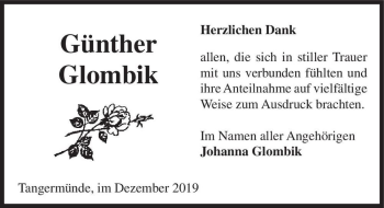 Traueranzeige von Günther Glombik  von Magdeburger Volksstimme