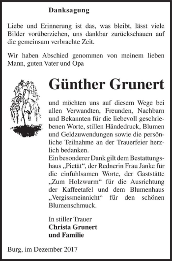 Traueranzeige von Günther Grunert  von Magdeburger Volksstimme