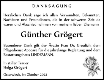 Traueranzeige von Günther Grögert  von Magdeburger Volksstimme