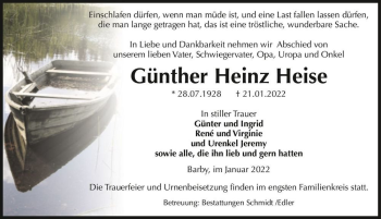 Traueranzeige von Günther Heinz Heise  von Magdeburger Volksstimme