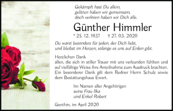 Traueranzeige von Günther Himmler  von Magdeburger Volksstimme