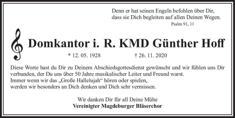  Traueranzeige für Günther Hoff  vom 05.12.2020 aus Magdeburger Volksstimme