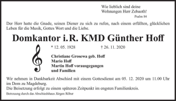 Traueranzeige von Günther Hoff  von Magdeburger Volksstimme