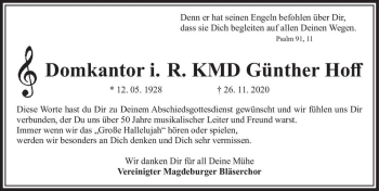 Traueranzeige von Günther Hoff  von Magdeburger Volksstimme