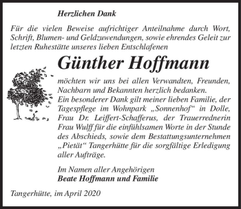 Traueranzeige von Günther Hoffmann  von Magdeburger Volksstimme
