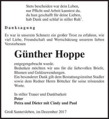 Traueranzeige von Günther Hoppe  von Magdeburger Volksstimme