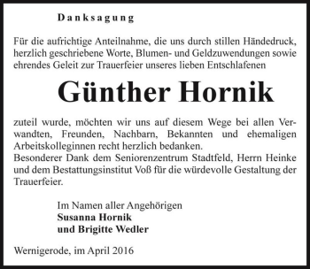 Traueranzeige von Günther Hornik  von Magdeburger Volksstimme