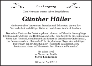 Traueranzeige von Günther Hüller  von Magdeburger Volksstimme