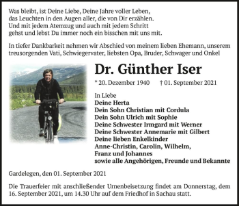 Traueranzeige von Günther Iser  von Magdeburger Volksstimme