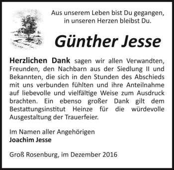 Traueranzeige von Günther Jesse  von Magdeburger Volksstimme