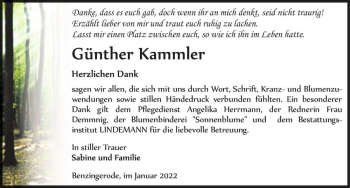 Traueranzeige von Günther Kammler  von Magdeburger Volksstimme