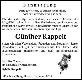 Traueranzeige von Günther Kappelt  von Magdeburger Volksstimme