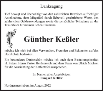 Traueranzeige von Günther Keßler  von Magdeburger Volksstimme