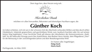 Traueranzeige von Günther Koch  von Magdeburger Volksstimme