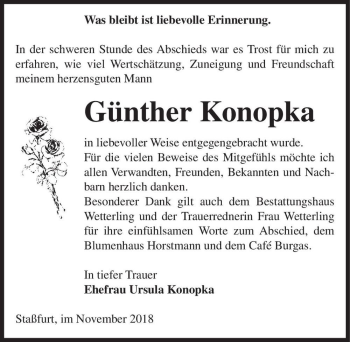 Traueranzeige von Günther Konopka  von Magdeburger Volksstimme