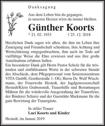 Traueranzeige von Günther Koorts  von Magdeburger Volksstimme