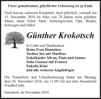 Traueranzeige von Günther Krokotsch  von Magdeburger Volksstimme