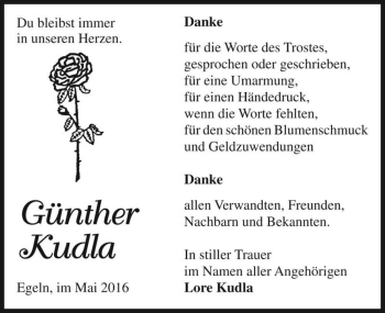 Traueranzeige von Günther Kudla  von Magdeburger Volksstimme