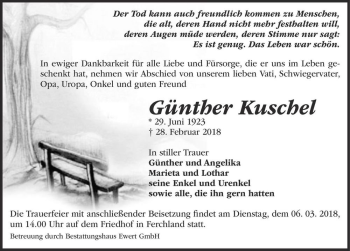 Traueranzeige von Günther Kuschel  von Magdeburger Volksstimme