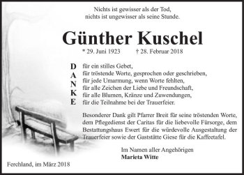 Traueranzeige von Günther Kuschel  von Magdeburger Volksstimme