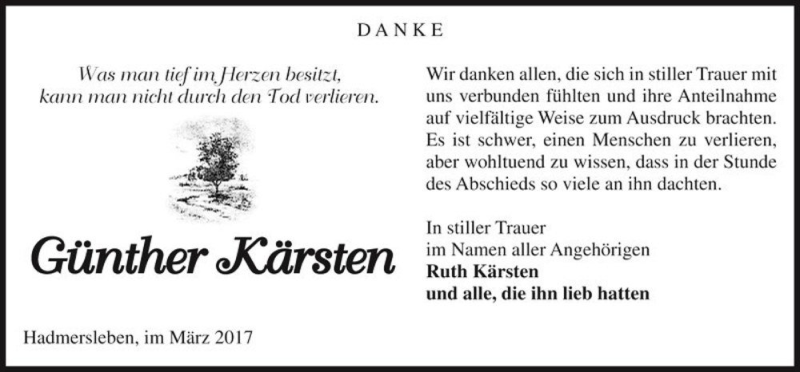  Traueranzeige für Günther Kärsten  vom 11.03.2017 aus Magdeburger Volksstimme