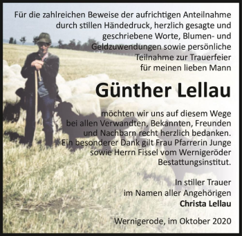 Traueranzeige von Günther Lellau  von Magdeburger Volksstimme