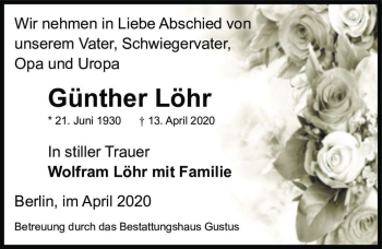 Traueranzeige von Günther Löhr  von Magdeburger Volksstimme