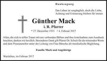 Traueranzeige von Günther Mack  von Magdeburger Volksstimme