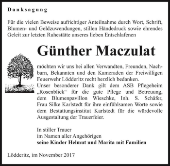 Traueranzeige von Günther Maczulat  von Magdeburger Volksstimme