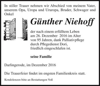 Traueranzeige von Günther Niehoff  von Magdeburger Volksstimme