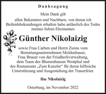 Traueranzeige von Günther Nikolaizig  von Magdeburger Volksstimme
