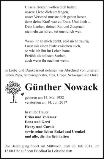 Traueranzeige von Günther Nowack  von Magdeburger Volksstimme
