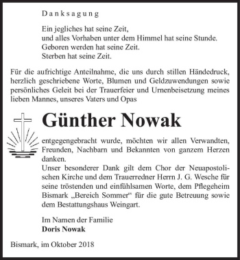 Traueranzeige von Günther Nowak  von Magdeburger Volksstimme