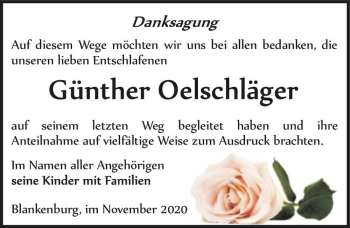 Traueranzeige von Günther Oeschläger  von Magdeburger Volksstimme