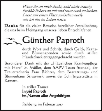 Traueranzeige von Günther Paproth  von Magdeburger Volksstimme