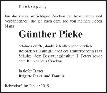 Traueranzeige von Günther Pieke  von Magdeburger Volksstimme
