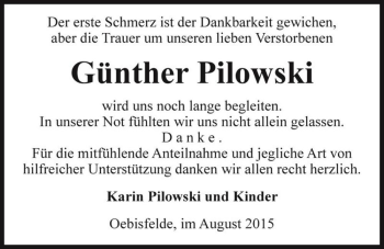 Traueranzeige von Günther Pilowski  von Magdeburger Volksstimme