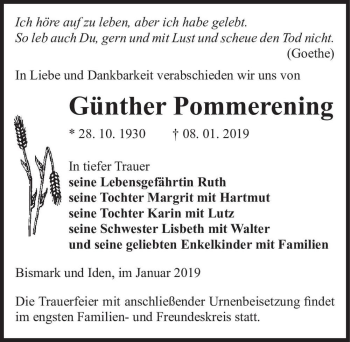 Traueranzeige von Günther Pommerening  von Magdeburger Volksstimme
