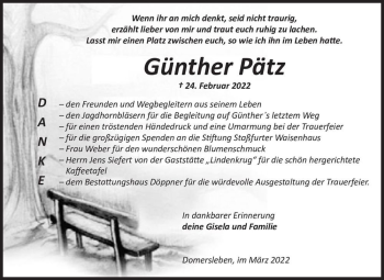 Traueranzeige von Günther Pätz  von Magdeburger Volksstimme