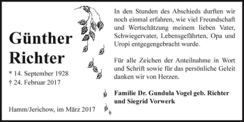 Traueranzeige von Günther Richter  von Magdeburger Volksstimme