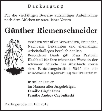 Traueranzeige von Günther Riemenschneider  von Magdeburger Volksstimme
