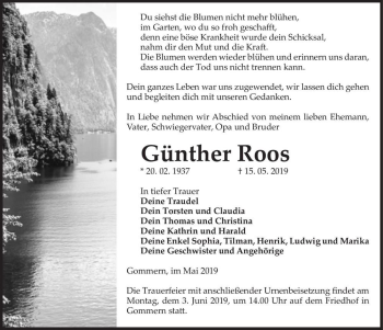 Traueranzeige von Günther Roos  von Magdeburger Volksstimme