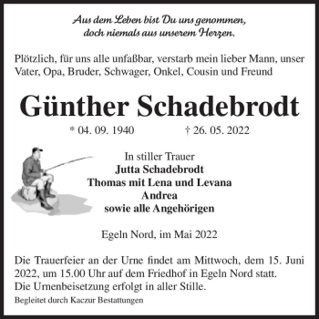 Traueranzeige von Günther Schadebrodt  von Magdeburger Volksstimme