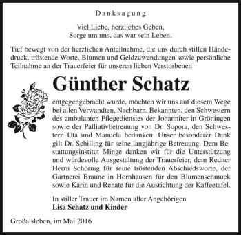 Traueranzeige von Günther Schatz  von Magdeburger Volksstimme
