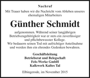 Traueranzeige von Günther Schmidt  von Magdeburger Volksstimme